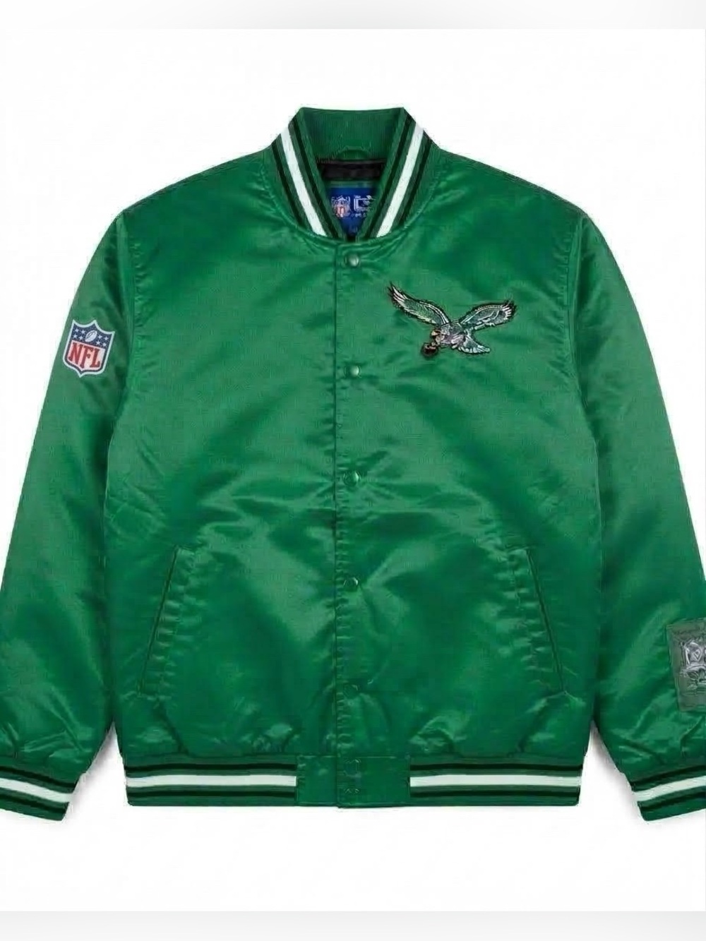 NWT Philadelphia Eagles NFL Vintage Style Satin Varsity Jacket Kelly Green XL